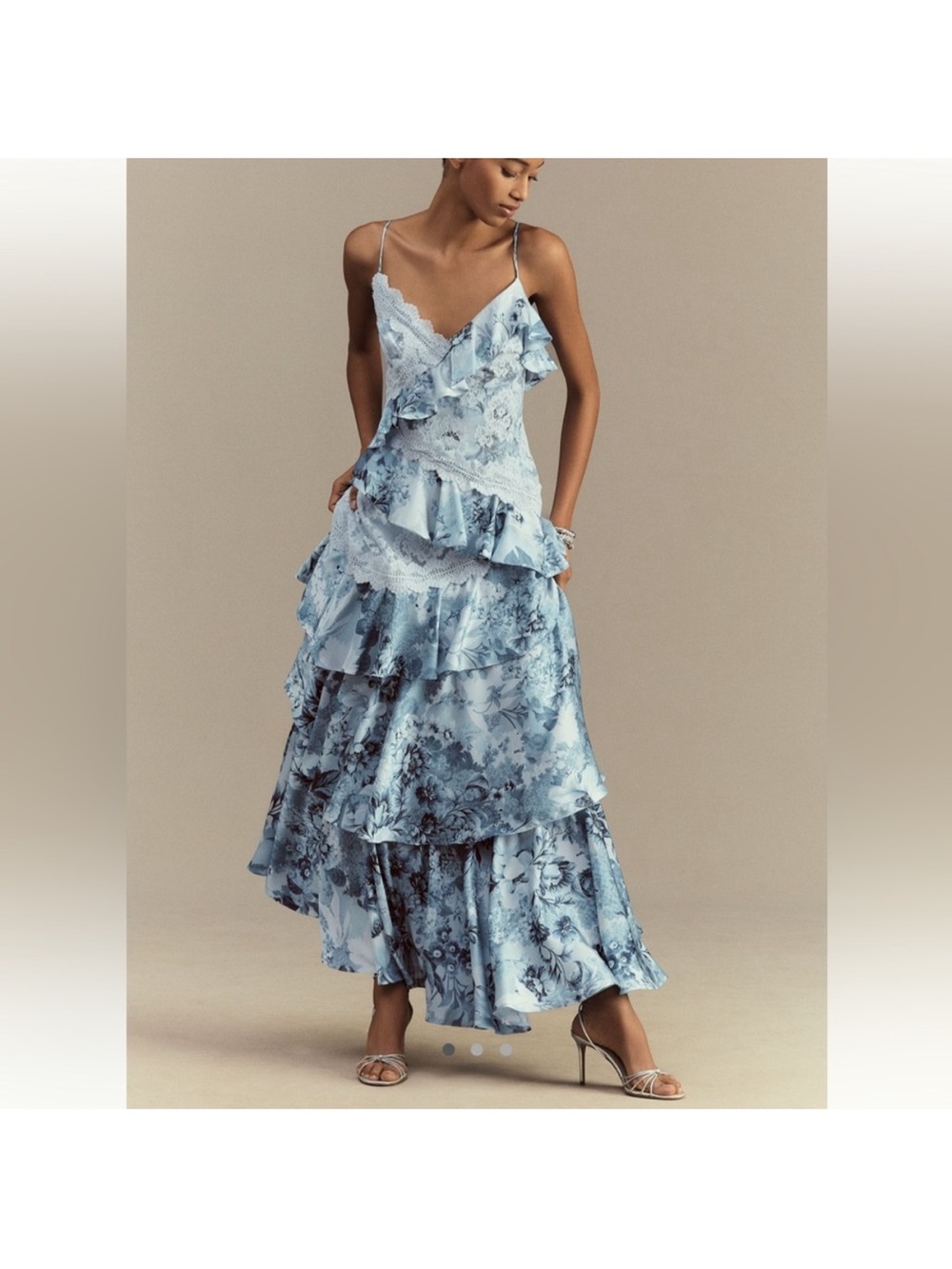 BHLDN Elora Sleeveless V-Neck Ruffle Lace Maxi Dress size 8
